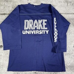 Vintage 80s Drake Bulldogs Shirt Mens Small Blue College Football Long Sleeve